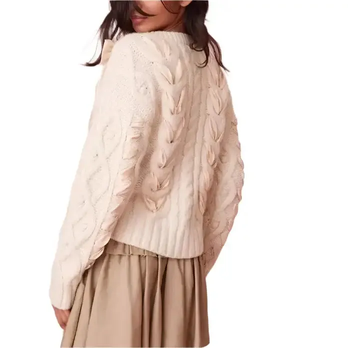 Sweet Twist Bow Sweater - Beige