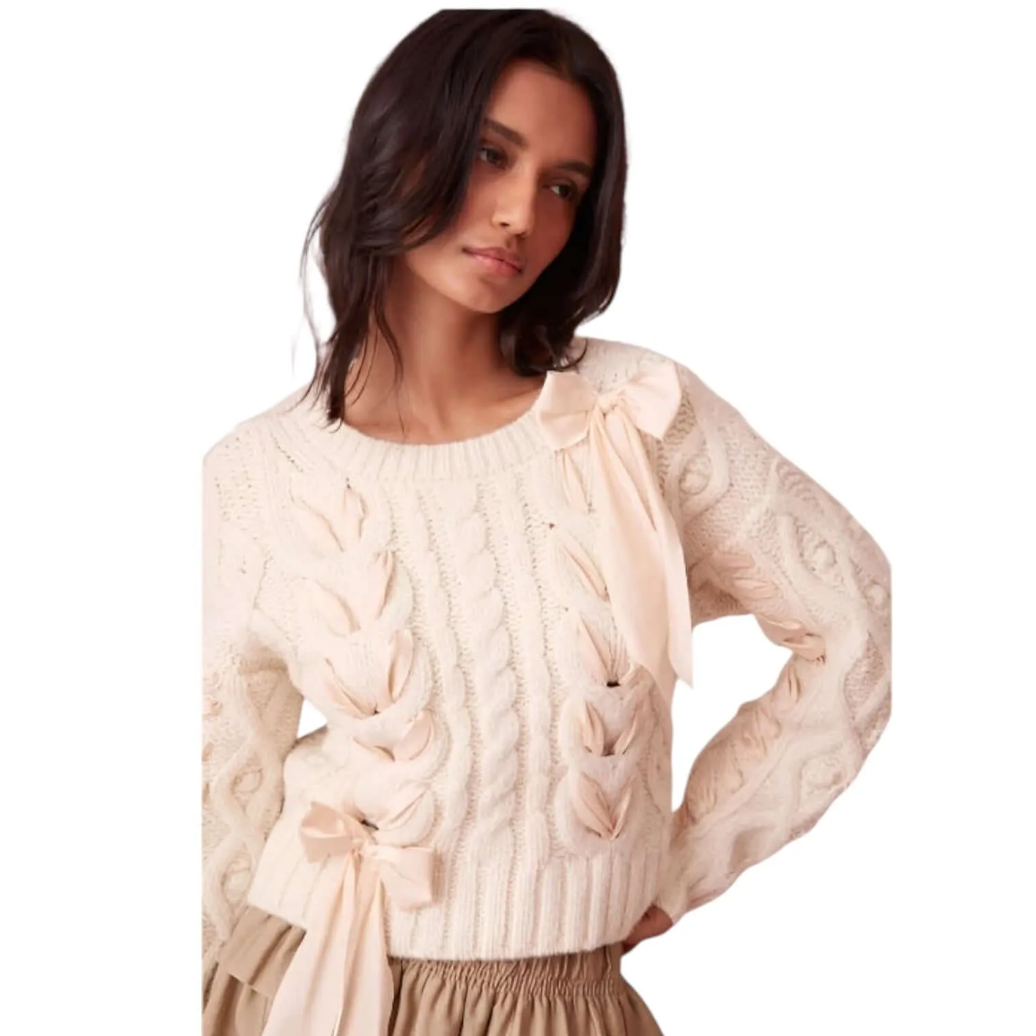 Sweet Twist Bow Sweater - Beige