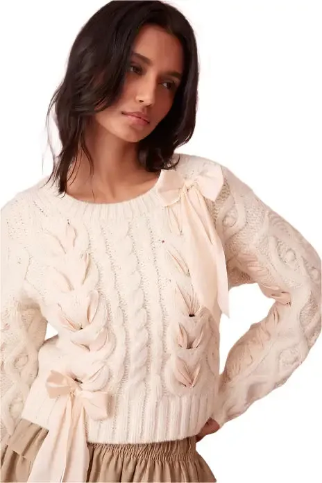 Sweet Twist Bow Sweater - Beige