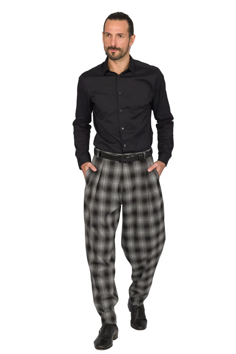 Tapered Plaid Tango Pants With Two Inverted Pleats