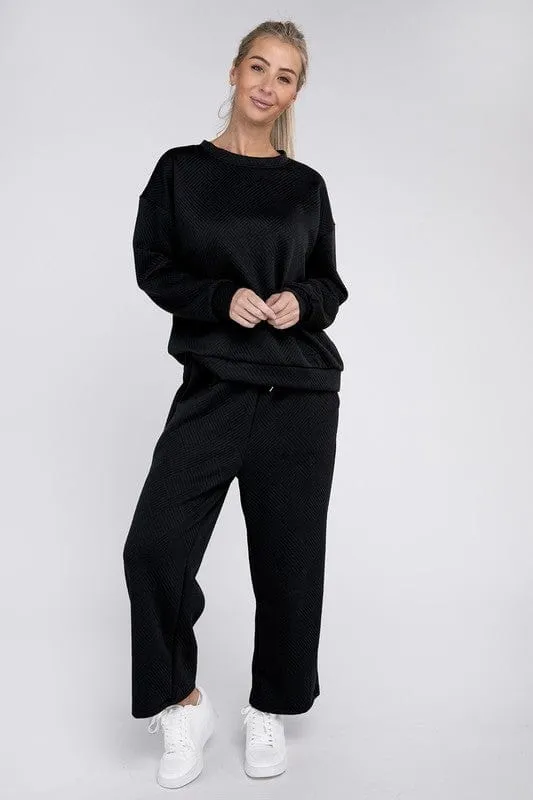 Textured Fabric Top and Pants Casual Set  *Online Only*