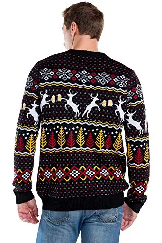 Tipsy Elves Men's Black Deer with Beer Ugly Christmas Sweater Size XXL
