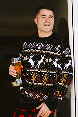 Tipsy Elves Men's Black Deer with Beer Ugly Christmas Sweater Size XXL