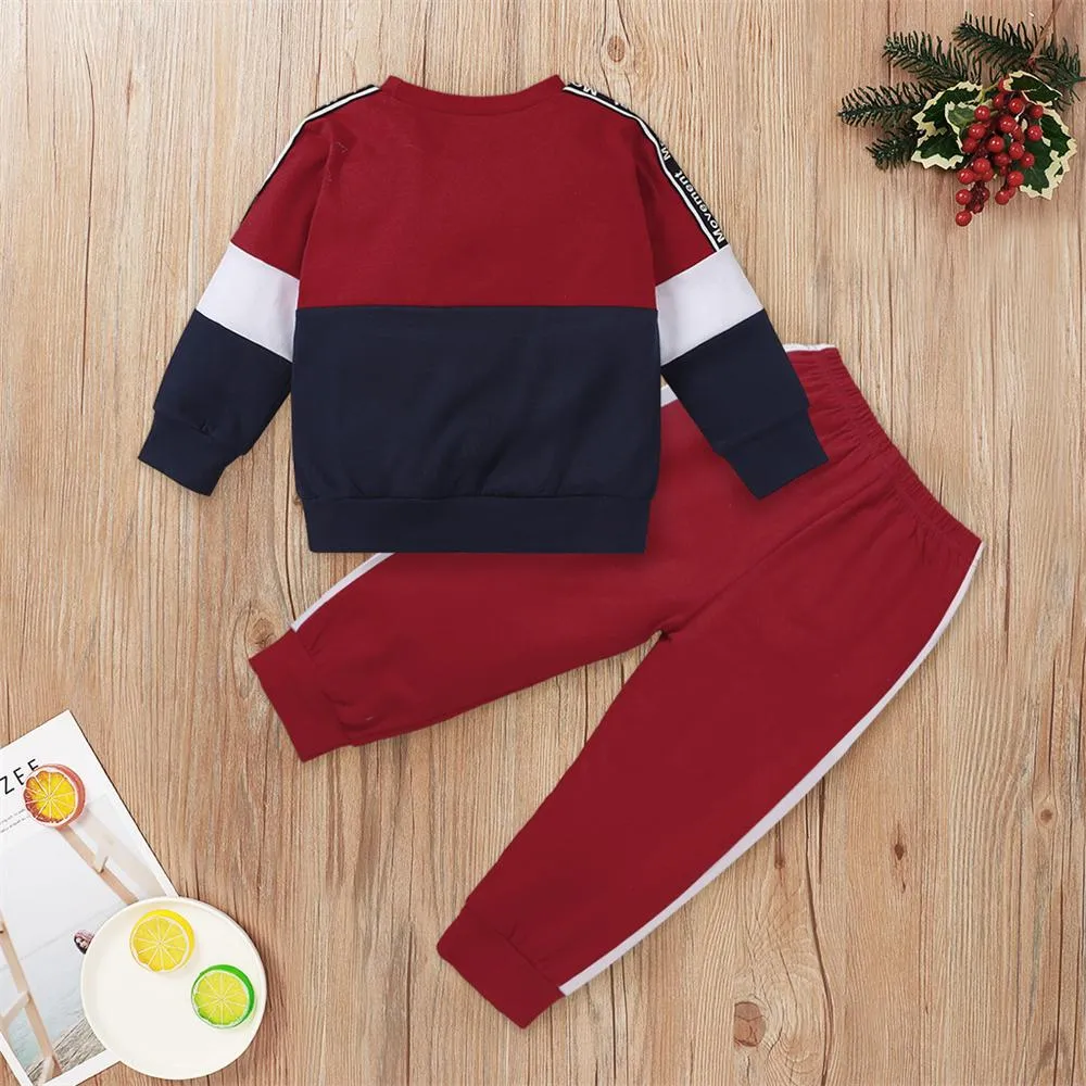 Unsiex Color Contrast Long Sleeve Letter Printed Top & Pants Trendy Kids Wholesale Clothing