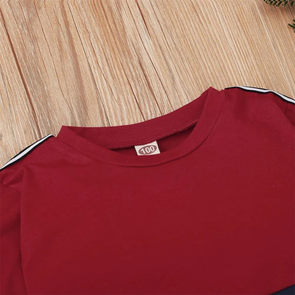 Unsiex Color Contrast Long Sleeve Letter Printed Top & Pants Trendy Kids Wholesale Clothing