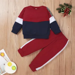 Unsiex Color Contrast Long Sleeve Letter Printed Top & Pants Trendy Kids Wholesale Clothing