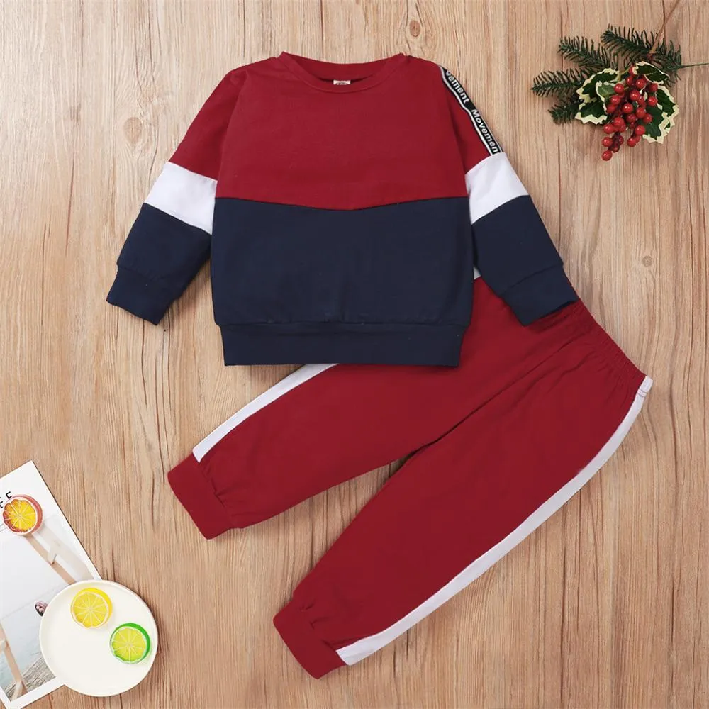 Unsiex Color Contrast Long Sleeve Letter Printed Top & Pants Trendy Kids Wholesale Clothing