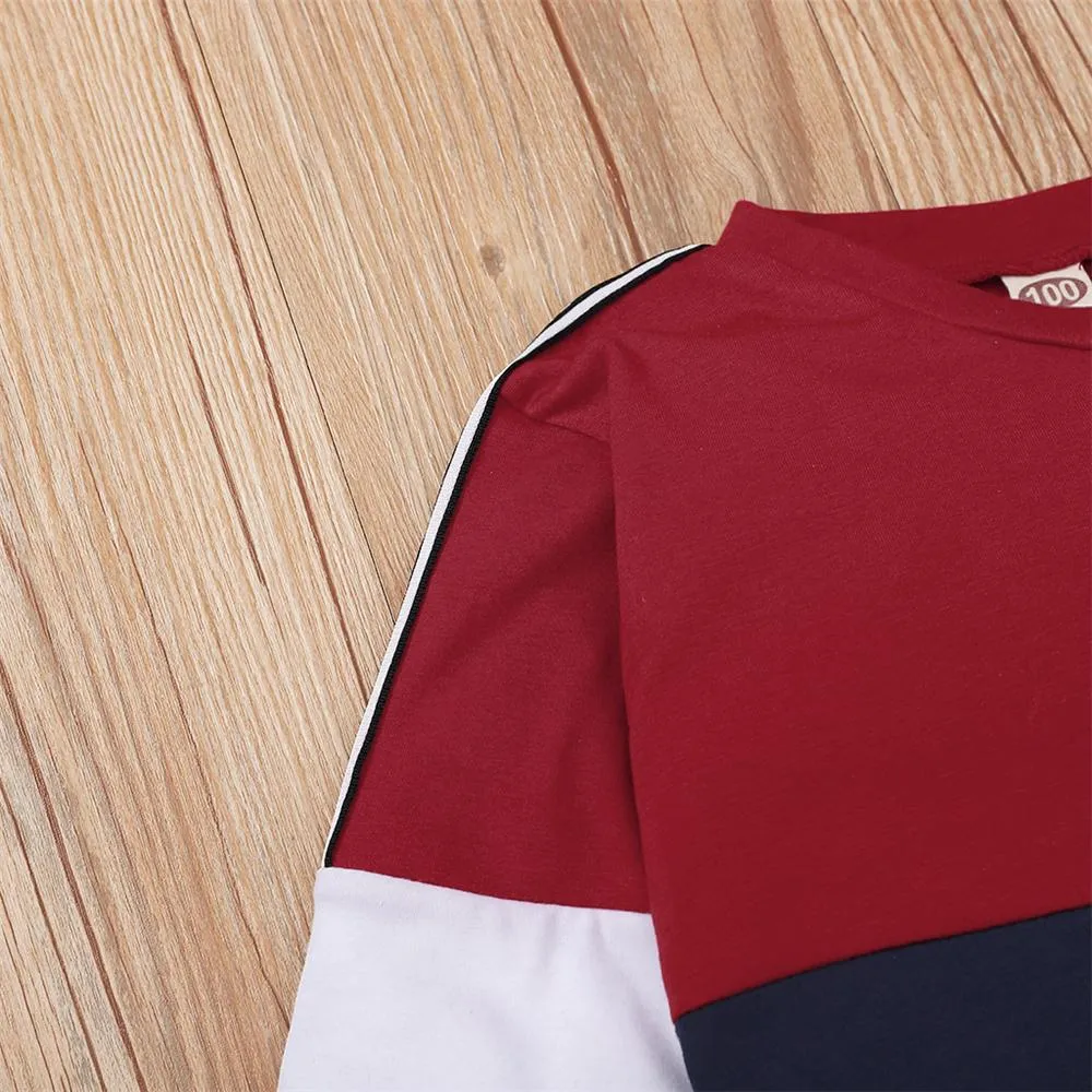 Unsiex Color Contrast Long Sleeve Letter Printed Top & Pants Trendy Kids Wholesale Clothing