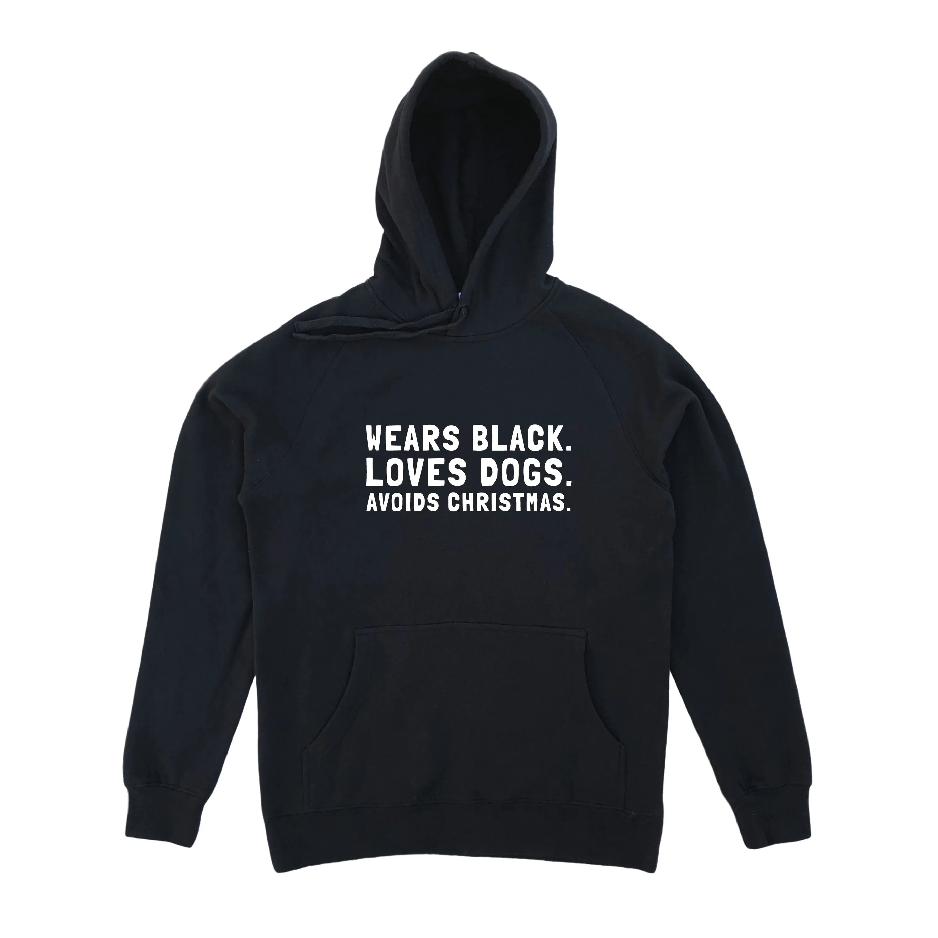 Wears Black. Loves Dogs. Avoids Christmas. Unisex Hoodie