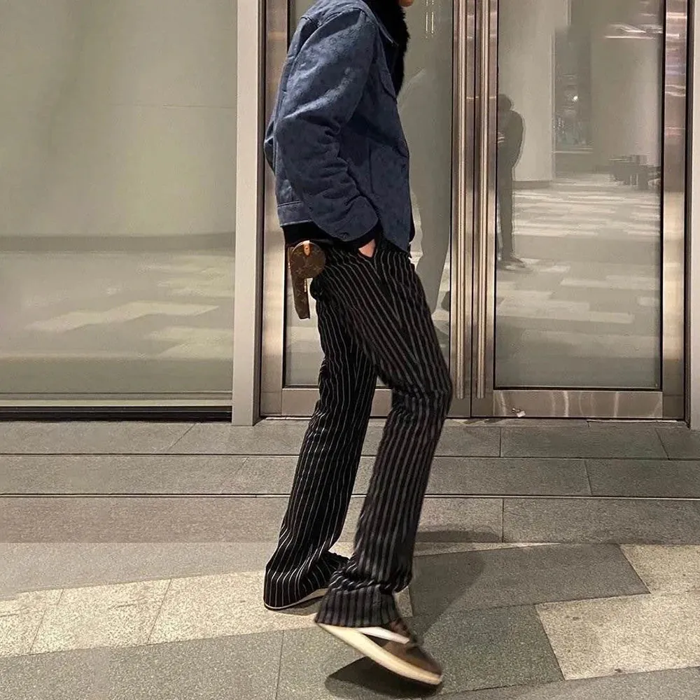 Wiaofellas Trendy British Business Striped Suit Pants Mens Summer Trendy Brand New Straight Loose Casual Pants Elegant Drape Wide-leg Pants