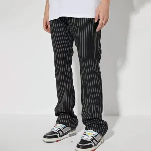 Wiaofellas Trendy British Business Striped Suit Pants Mens Summer Trendy Brand New Straight Loose Casual Pants Elegant Drape Wide-leg Pants