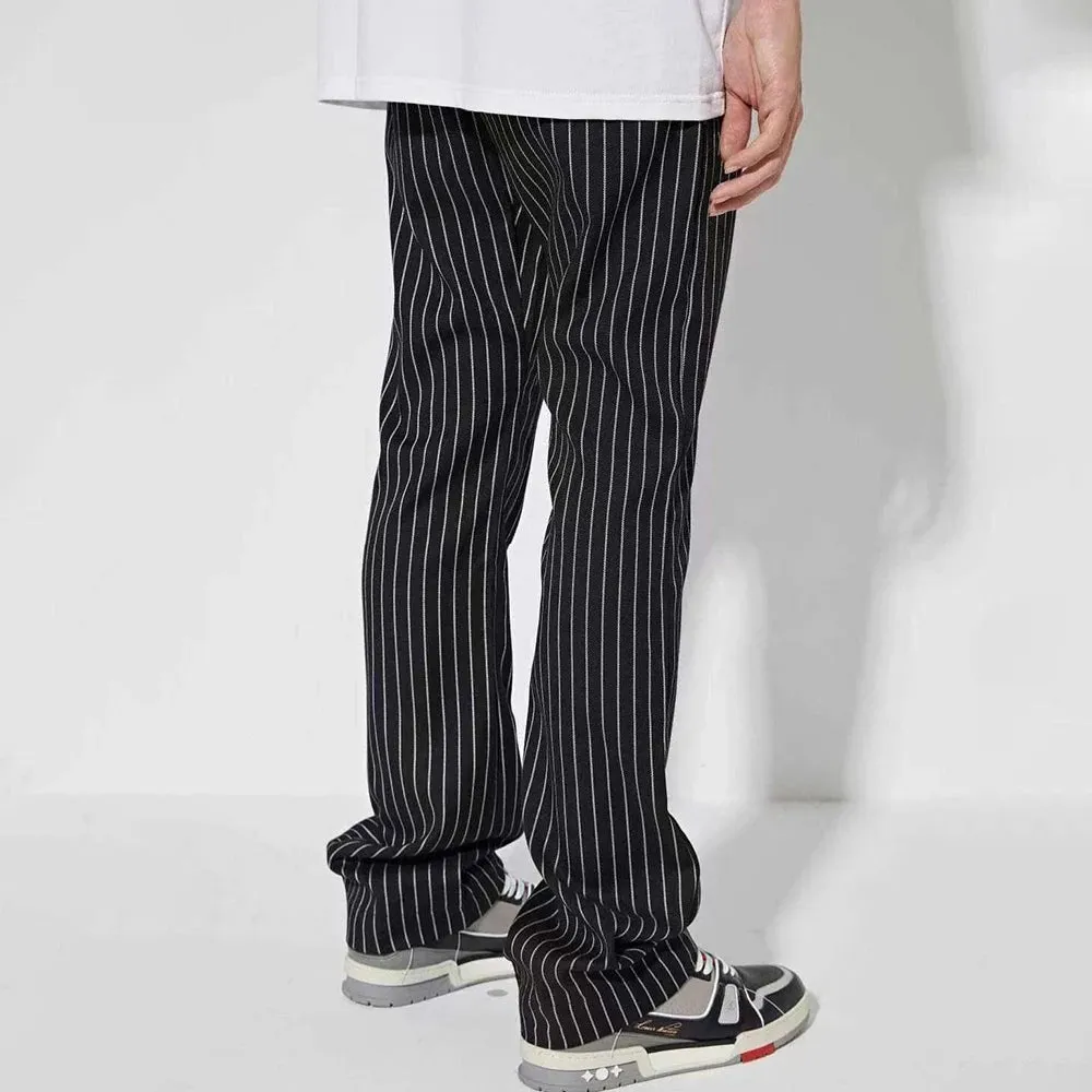 Wiaofellas Trendy British Business Striped Suit Pants Mens Summer Trendy Brand New Straight Loose Casual Pants Elegant Drape Wide-leg Pants
