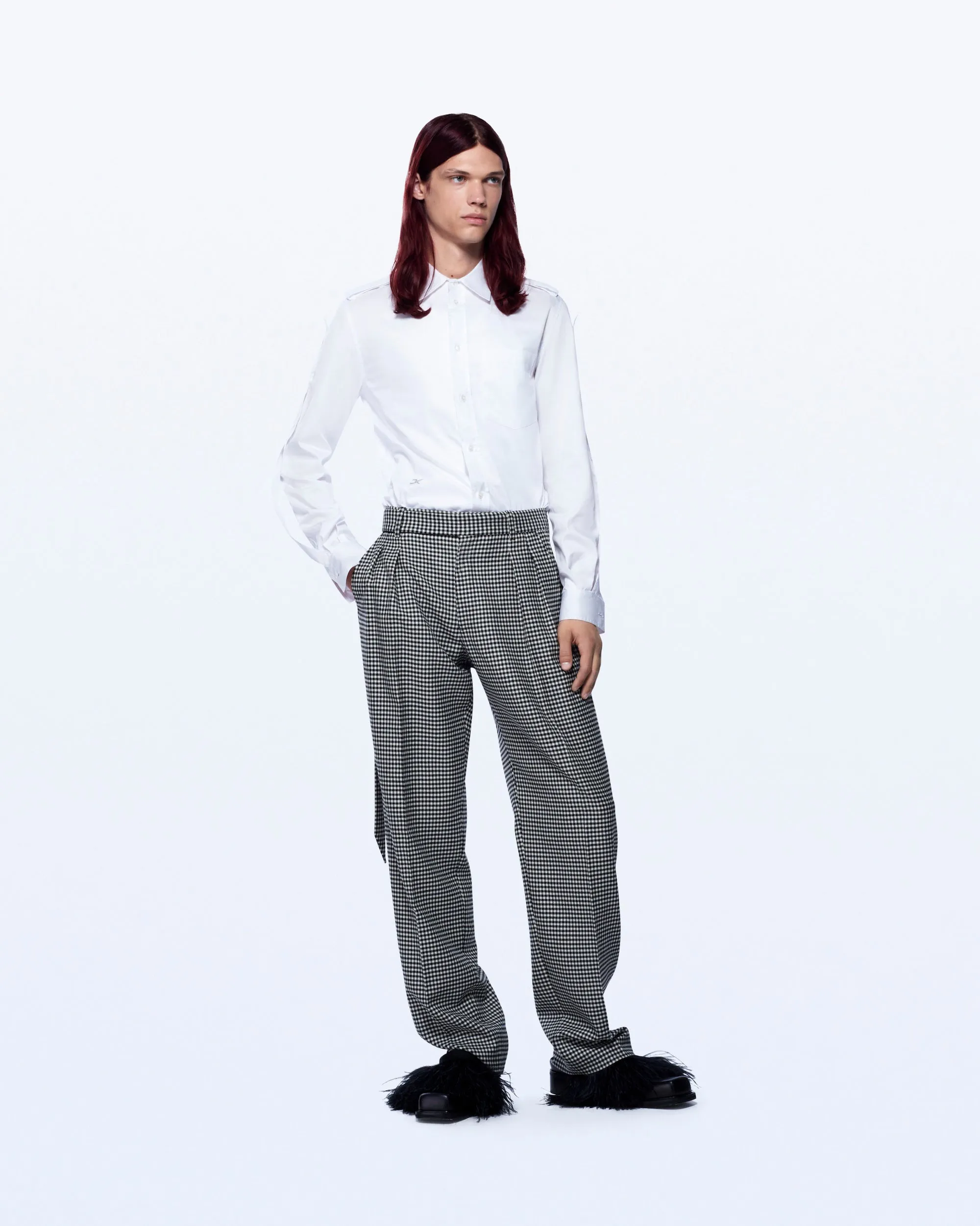 WIDE LEG HOUNDSTOOTH TUXEDO TROUSERS