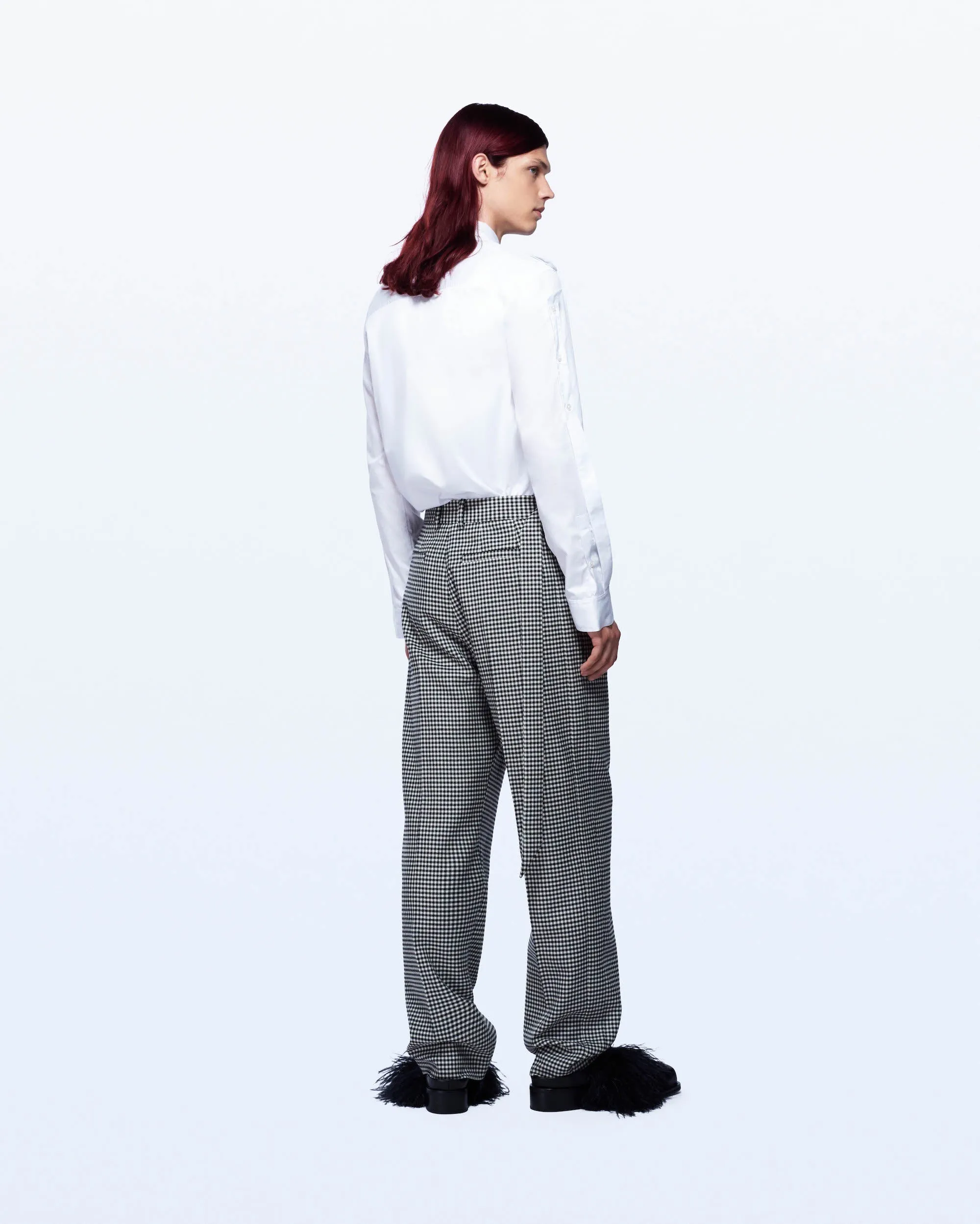 WIDE LEG HOUNDSTOOTH TUXEDO TROUSERS