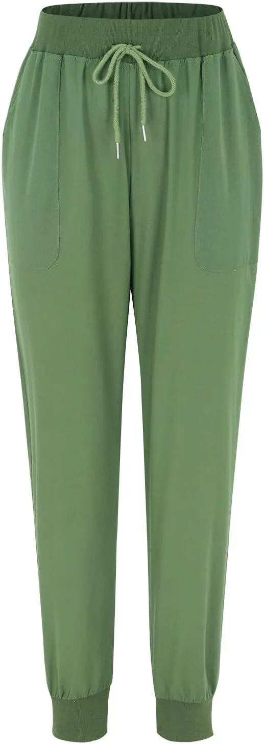 Women Tapered Linen Pants 2024 Summer Cotton Drawstring Elastic Waist Trousers Casual Baggy Comfy Solid Pants with Pockets