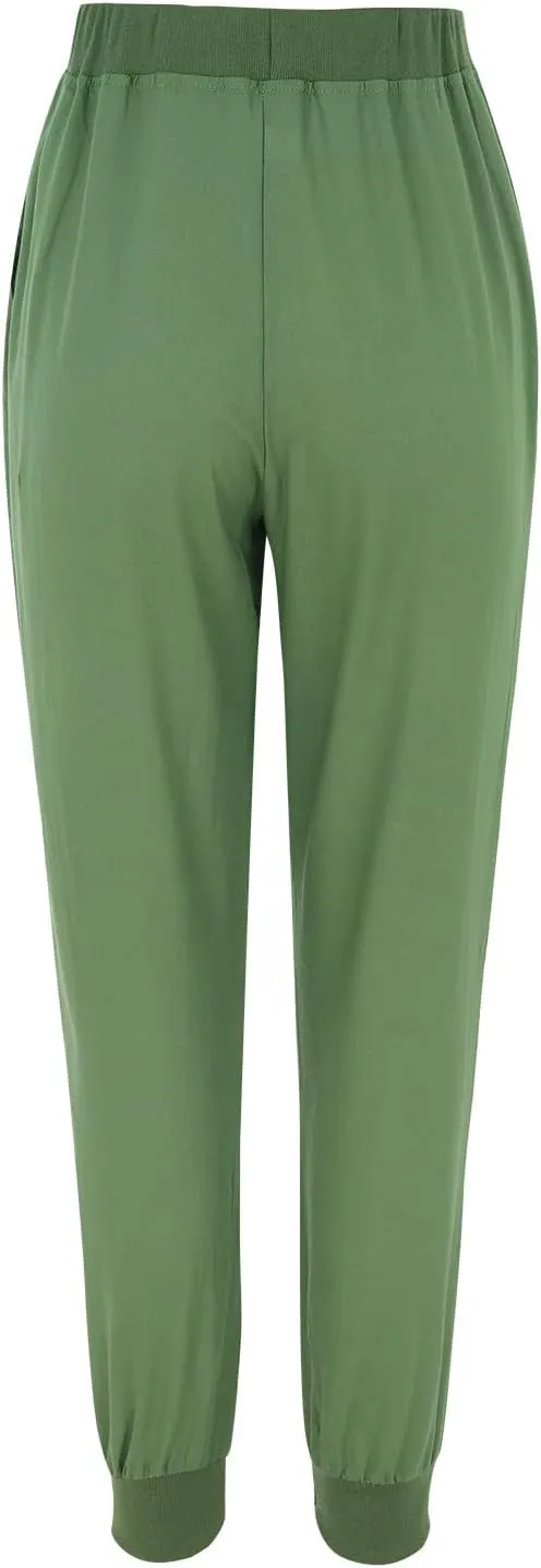 Women Tapered Linen Pants 2024 Summer Cotton Drawstring Elastic Waist Trousers Casual Baggy Comfy Solid Pants with Pockets