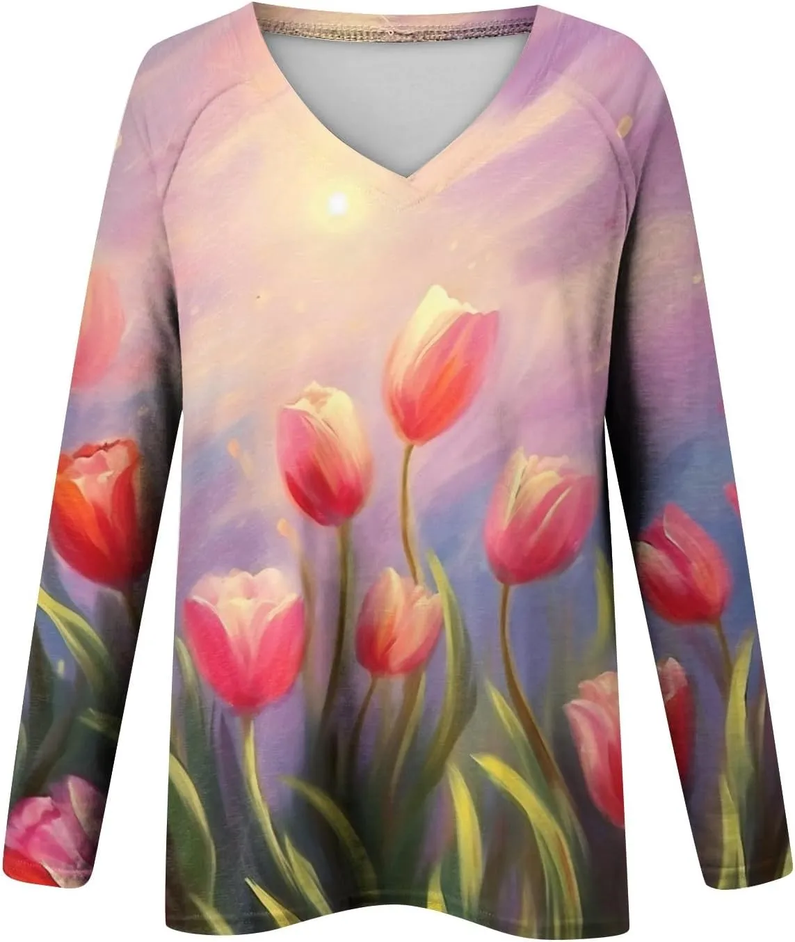 Women's 2025 Fall Long Sleeve Tops V Neck Sexy Floral Print Tee Tops Trendy Cute Loose Fit Dressy Winter Sweatshirt