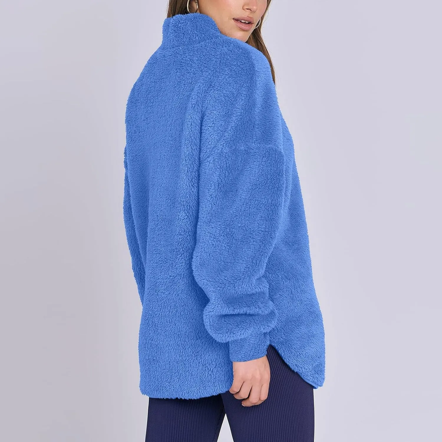 Womens Half Zip Sherpa Pullover Fuzzy Fleece Oversized Sweatshirts Long Sleeve Winter Warm Outerwear With Pockets