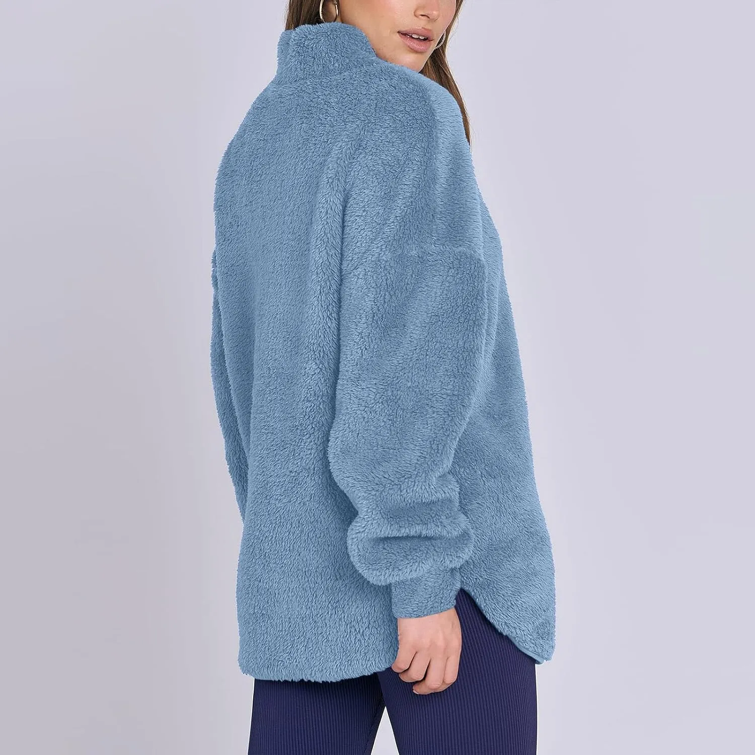 Womens Half Zip Sherpa Pullover Fuzzy Fleece Oversized Sweatshirts Long Sleeve Winter Warm Outerwear With Pockets