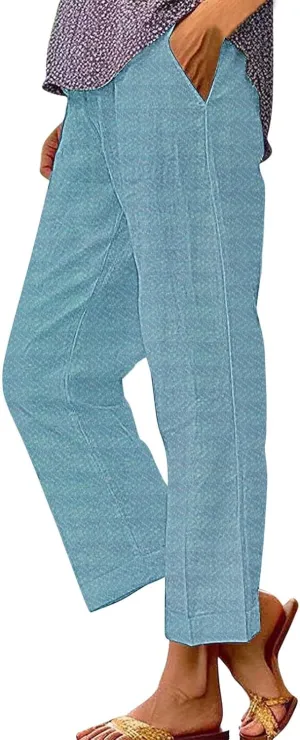Women's Wide Leg Pants with Pockets Casual Loose Pants Wide Leg Loose Cotton Linen Palazzo Women's Beach