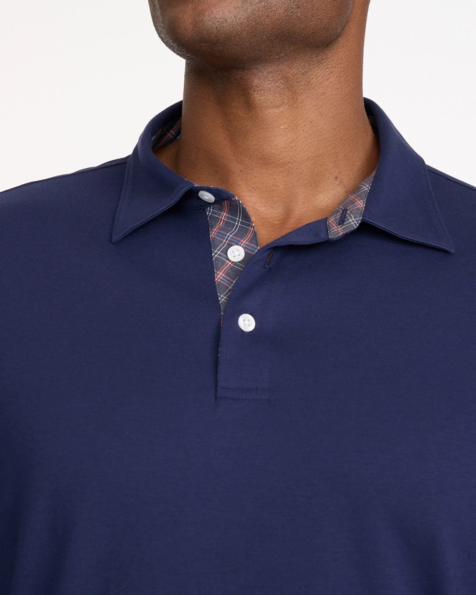 Wrinkle-Free Damaschino Long-Sleeve Polo with Contrast Placket - FINAL SALE