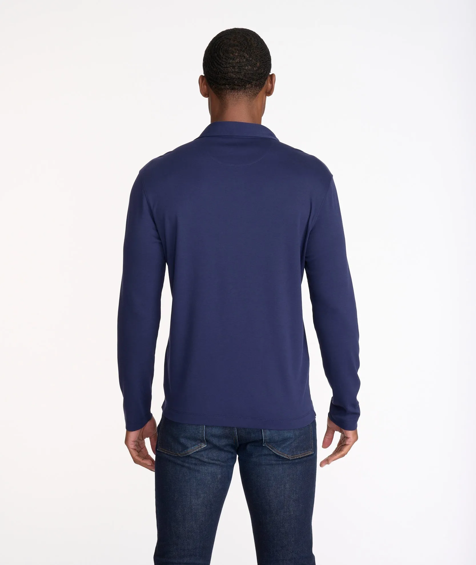 Wrinkle-Free Damaschino Long-Sleeve Polo with Contrast Placket - FINAL SALE