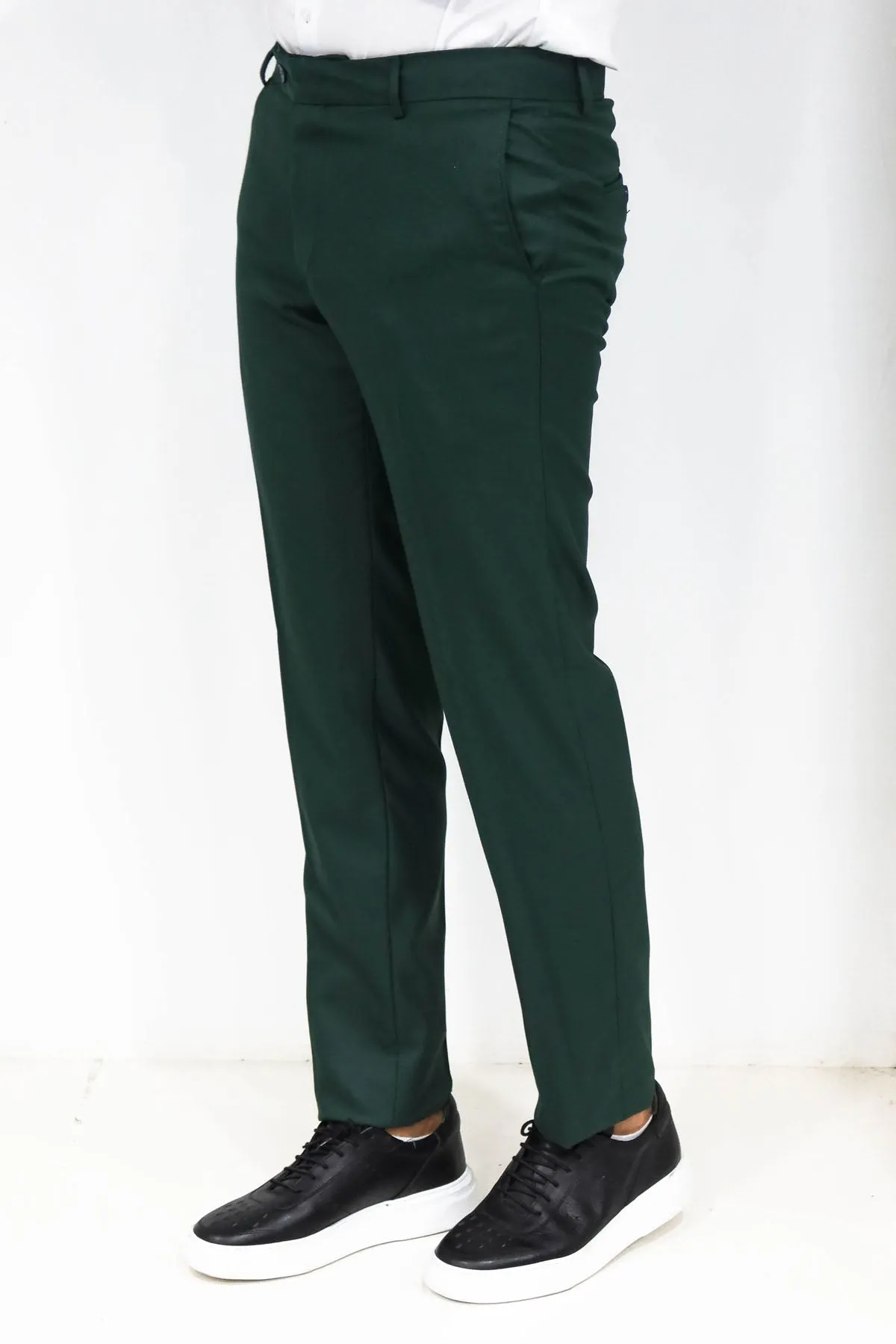 WSS Slim Fit Textured Dark Green Men Trousers  - Singen