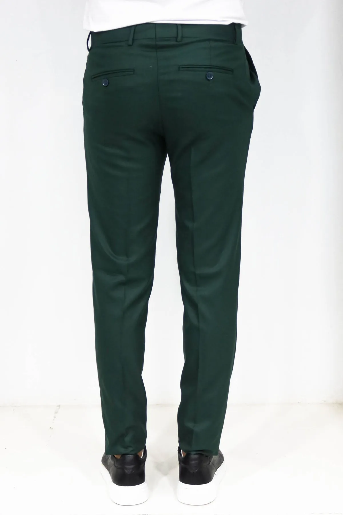 WSS Slim Fit Textured Dark Green Men Trousers  - Singen