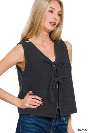 Zenana Front Tie Sweater Vest