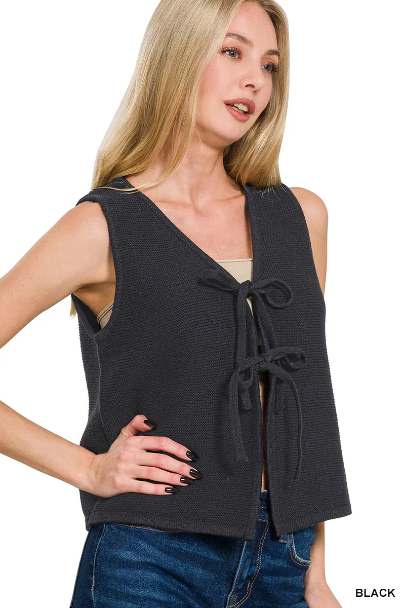 Zenana Front Tie Sweater Vest